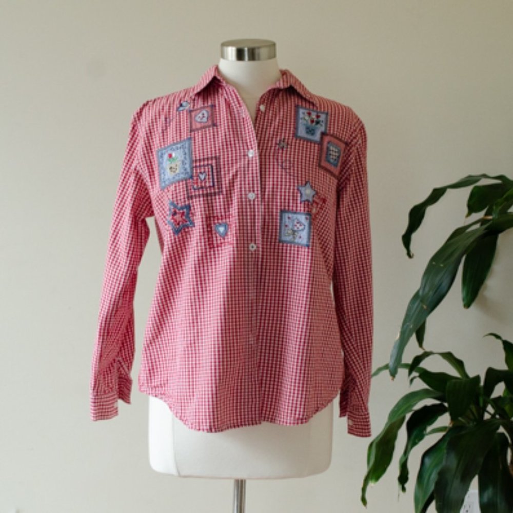Vintage 90s Quizz Again & Co. Coton embroidery quilted shirt.